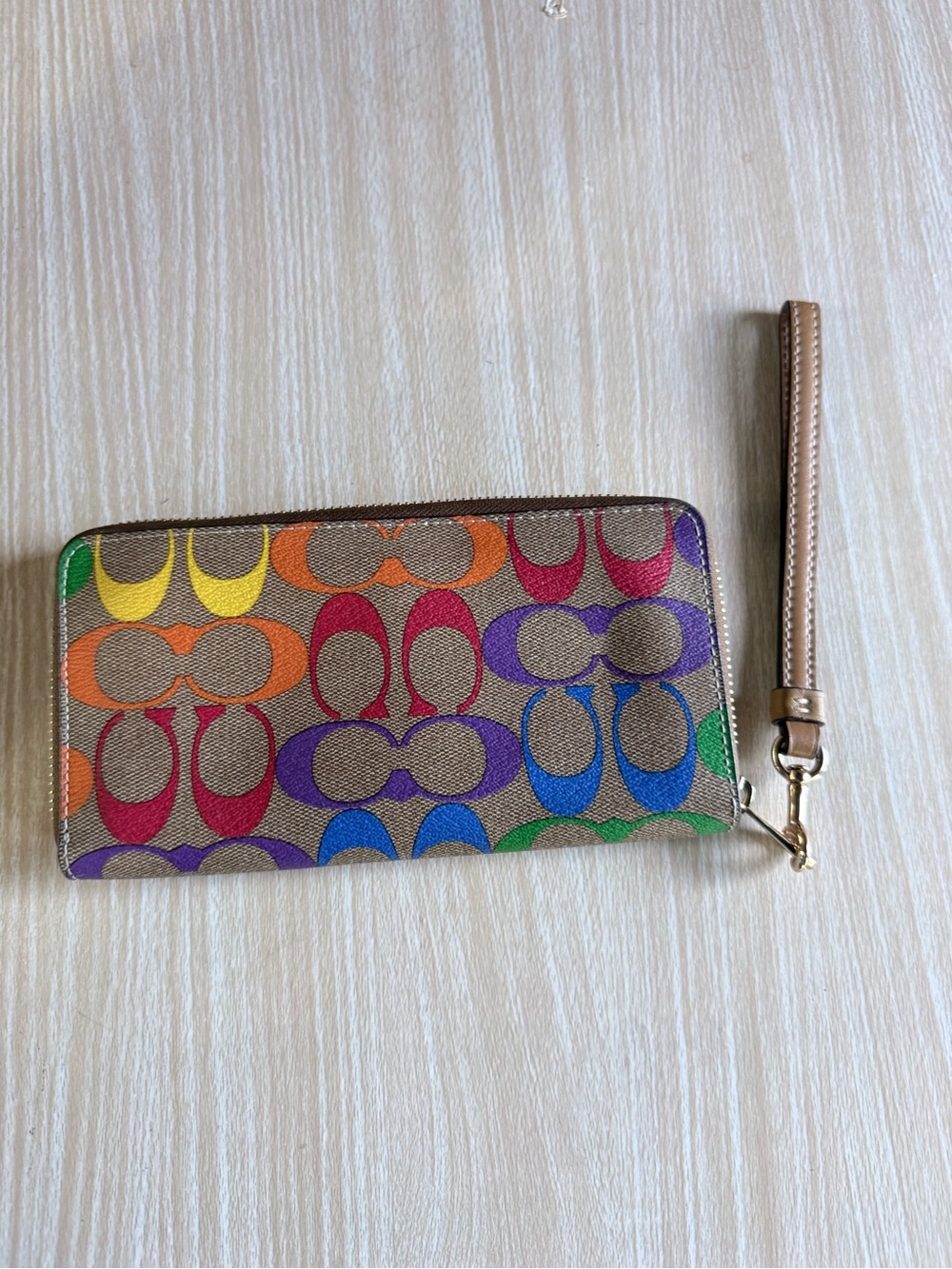 Coach Multicolor Signature Zip Wallet with Leather Wristlet